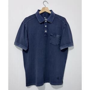 Tommy Bahama Mens Polo Shirt M Cotton Navy Short Sleeve Side Slits Pockets Logo